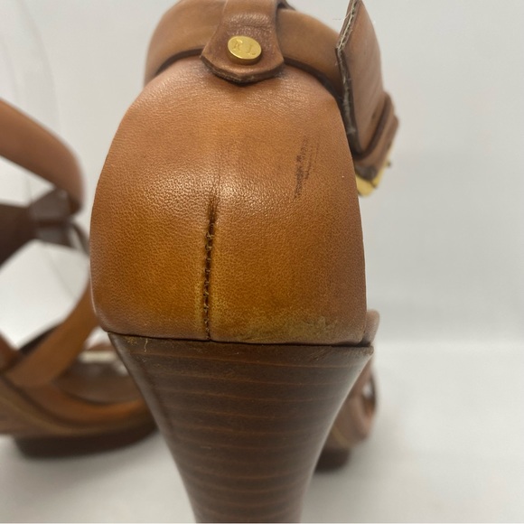 Ralph Lauren Collection Ankle Strap Sandals Made In Italy Size 9.5 Caramel Tan - Picture 9 of 11